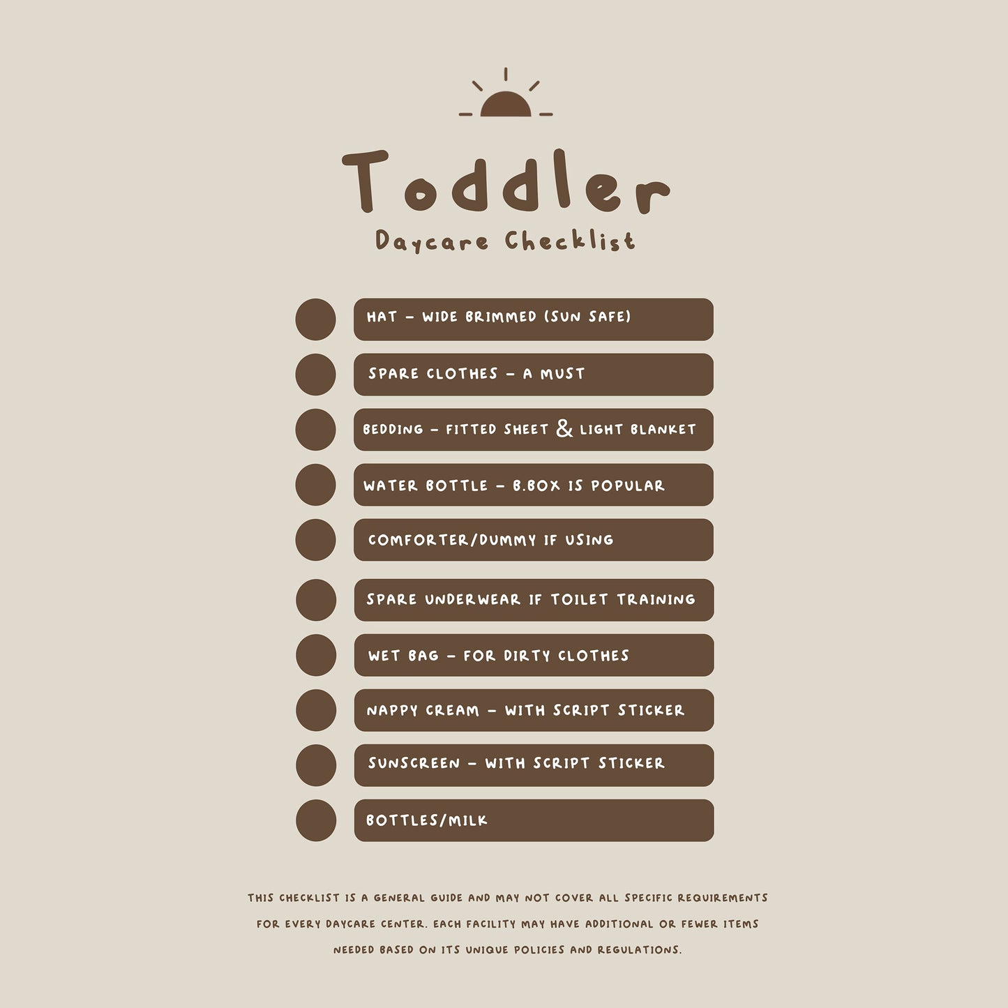 Toddler Daycare Checklist